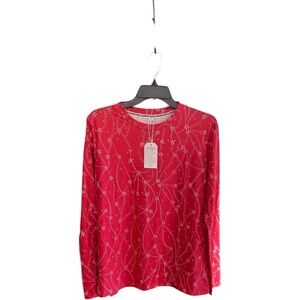 NWT Exclusive crew neck red white floral design long sleeves Size M